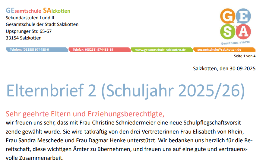 Elternbrief #2 – Schuljahr 25/26
