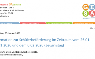 Information zur Schülerbeförderung (26.01.-30.01.2026 & 06.02.2026)