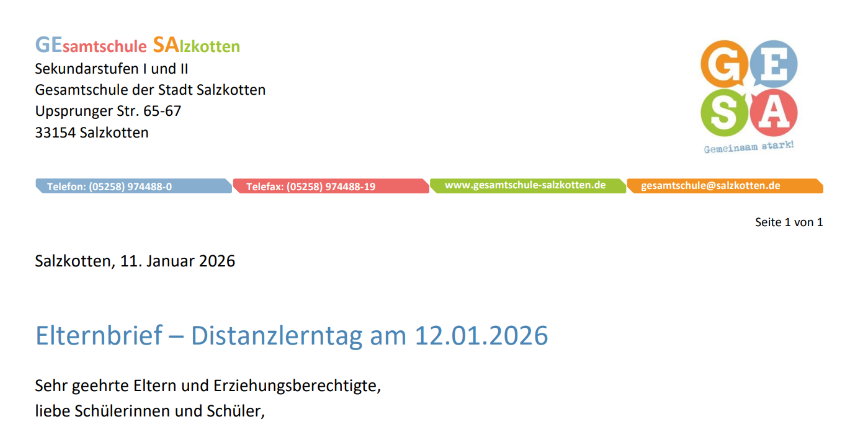 Distanzlerntag am 12.01.2026